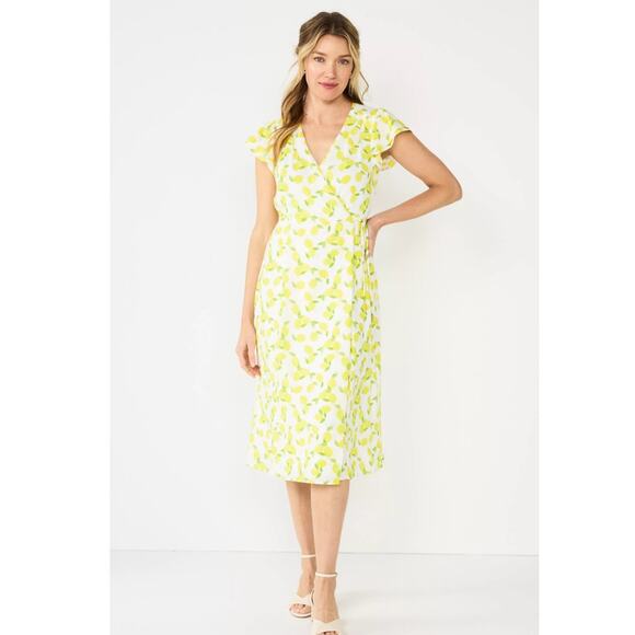 Draper James RSVP Lemon Warp Midi Dress Size Large - Picture 1 of 10